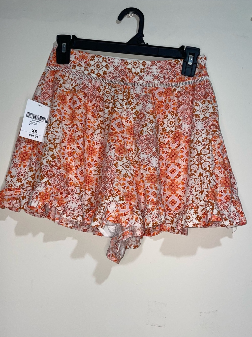 Forever 21 White Orange Pink Paisley Boho Flowy Lined Shorts XS White Lace NWT